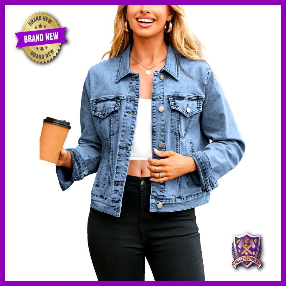 Denim Jacket Classic Tailored Fitted Western Style with Pockets Long Sleeve